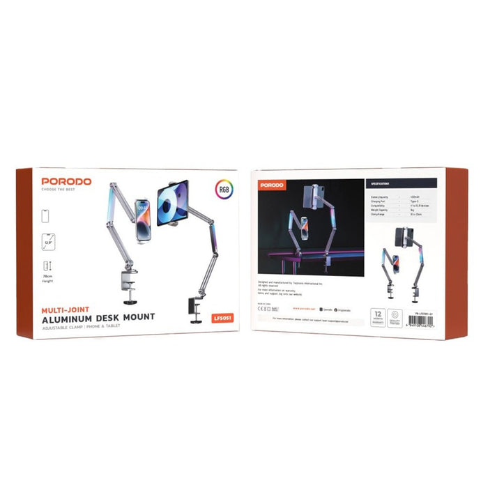 Porodo Multi Joint Aluminum Desk Mount RGB Phone Tablet Holder - Saif Al Najmi Kwlaptop standPorodoSaif Al Najmi KwPorodo Multi Joint Aluminum Desk Mount RGB Phone Tablet Holder