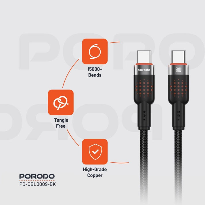Porodo USB C to USB C Aluminum Braided Fast Charging Cable - Saif Al Najmi KwData CablesPorodoSaif Al Najmi KwPorodo USB C to USB C Aluminum Braided Fast Charging Cable