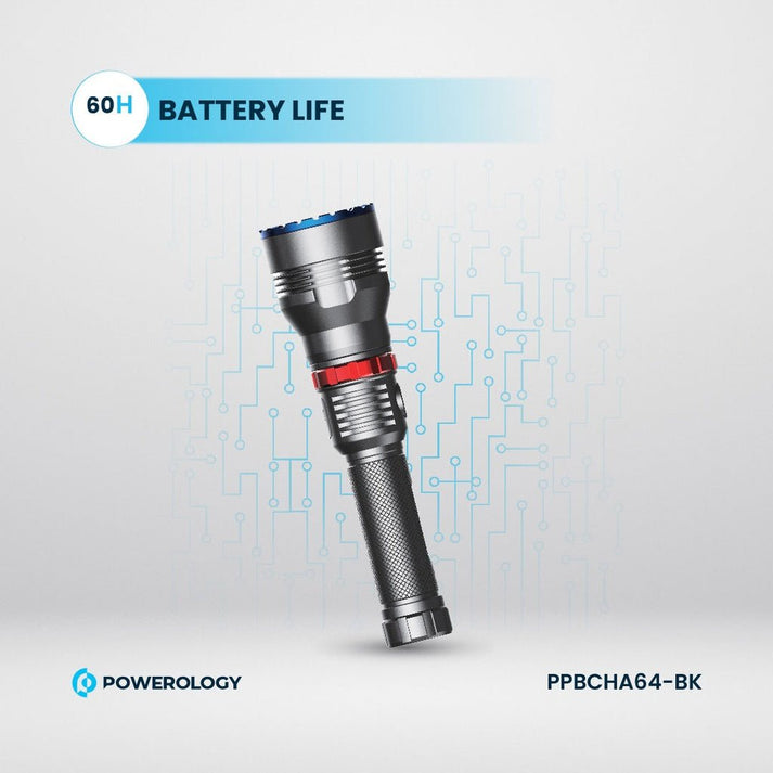 Powerology 4000mAh Waterproof LED Flashlight - Black - Saif Al Najmi KwFlashlightPowerologySaif Al Najmi KwPowerology 4000mAh Waterproof LED Flashlight - Black
