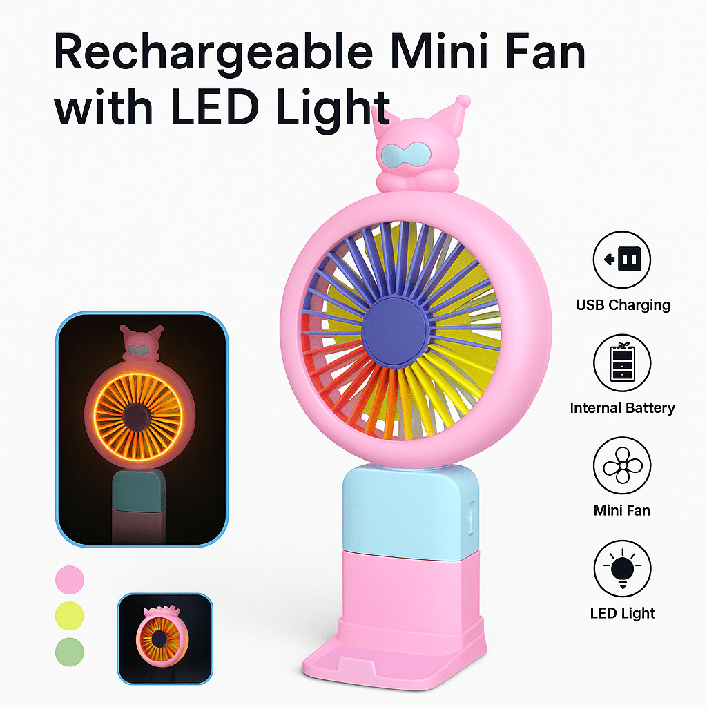 Rechargeable Mini Fan with LED Light – Portable USB Desk & Handheld Fan - Saif Al Najmi KwCooling FansSaif Al Najmi KwSaif Al Najmi KwRechargeable Mini Fan with LED Light – Portable USB Desk & Handheld Fan