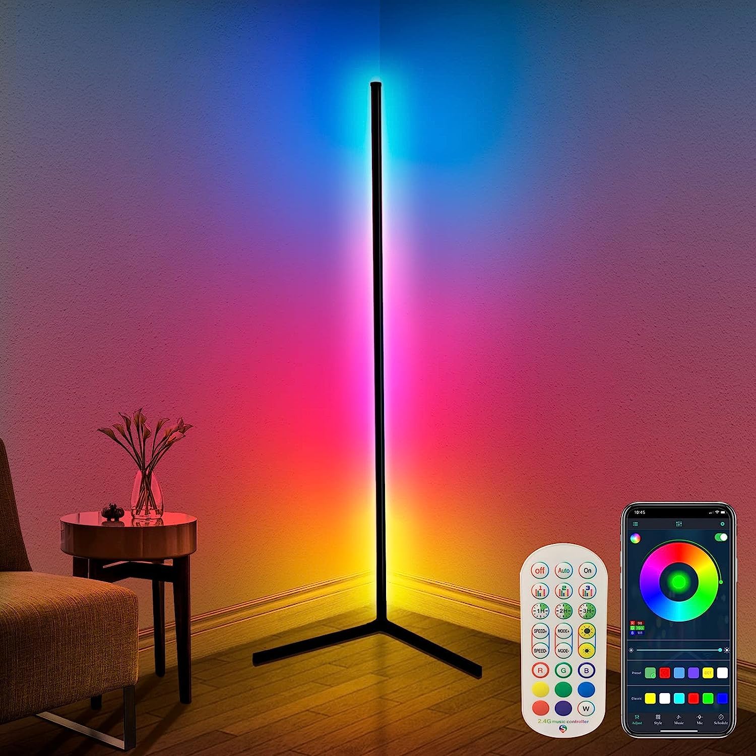 RGB Corner Floor Lamp 65 Color LED Mood Light with App Control - Saif Al Najmi KwLED LightSaif Al Najmi KwSaif Al Najmi KwRGB Corner Floor Lamp 65 Color LED Mood Light with App Control