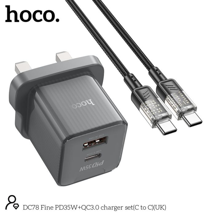 Hoco Wall Charger Dual Port PD35W+QC3.0 with Charging Cable Type-C to Type-C by Hoco- dc78