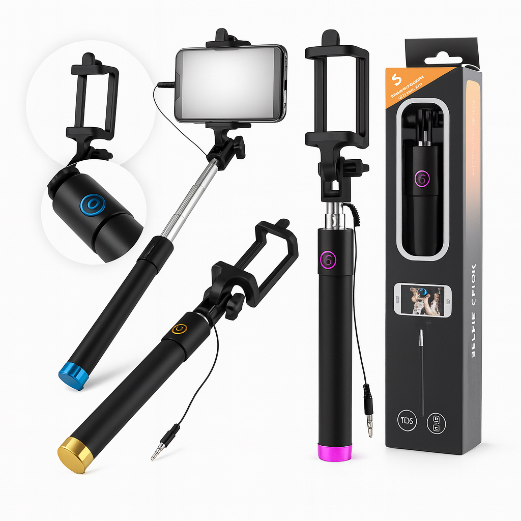 Selfie Stick 78CM | Monopod Wired & Foldable Light Weight Extendable 3rd Generation Selfie Stick-BLACK ONLY