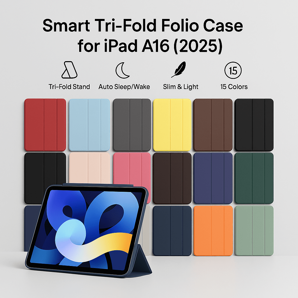 Smart Tri - Fold Folio Case for iPad 10 A16 (2025) – Auto Sleep/Wake, Multi - Angle Stand with pen slot - Saif Al Najmi KwIPAD COVERSSaif Al Najmi KwSaif Al Najmi KwBlackSmart Tri - Fold Folio Case for iPad 10 A16 (2025) – Auto Sleep/Wake, Multi - Angle Stand with pen slot