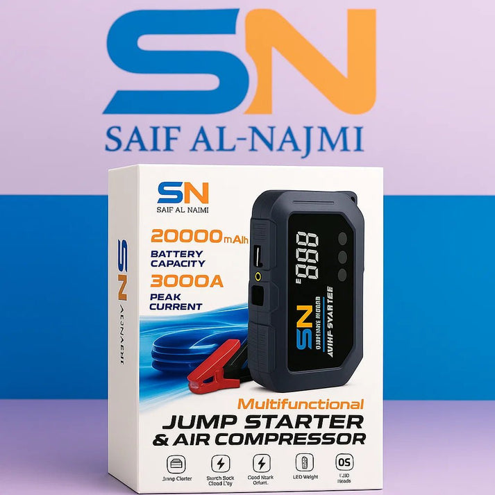 SN 20000mAh Multifunctional Jump Starter & Air Compressor – 3000A Peak Car Booster Power Bank - Saif Al Najmi KwCar Jump StarterSaif Al NajmiSaif Al Najmi KwSN 20000mAh Multifunctional Jump Starter & Air Compressor – 3000A Peak Car Booster Power Bank
