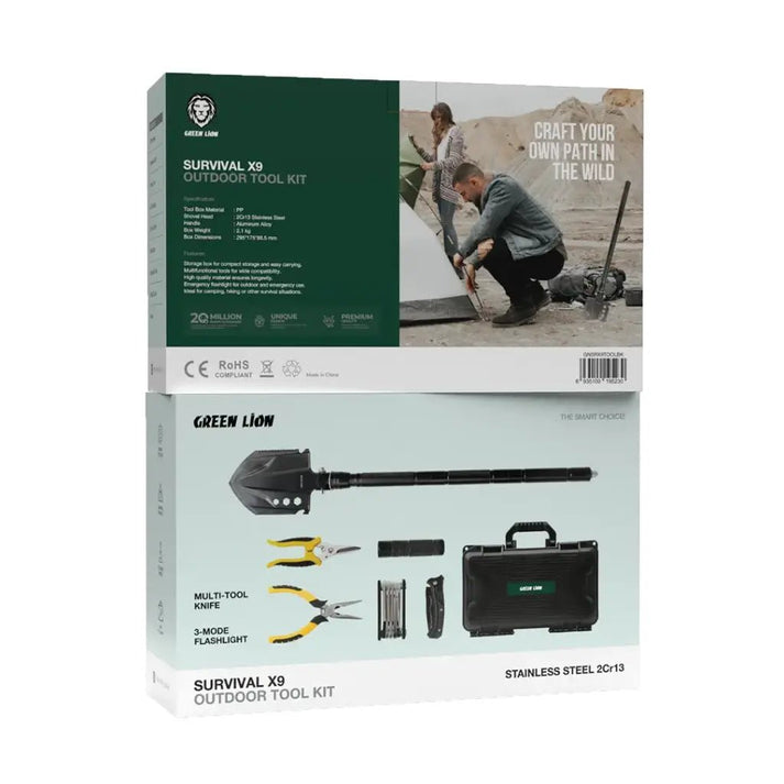 Survival X9 Outdoor Tool Kit Green Lion Multi - Tool Set - Black - Saif Al Najmi KwTOOLKITGreen LionSaif Al Najmi KwSurvival X9 Outdoor Tool Kit Green Lion Multi - Tool Set - Black