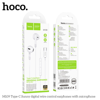 M109 Type-C Sunny digital wire control earphones with microphone - white - Saif Al Najmi Kw