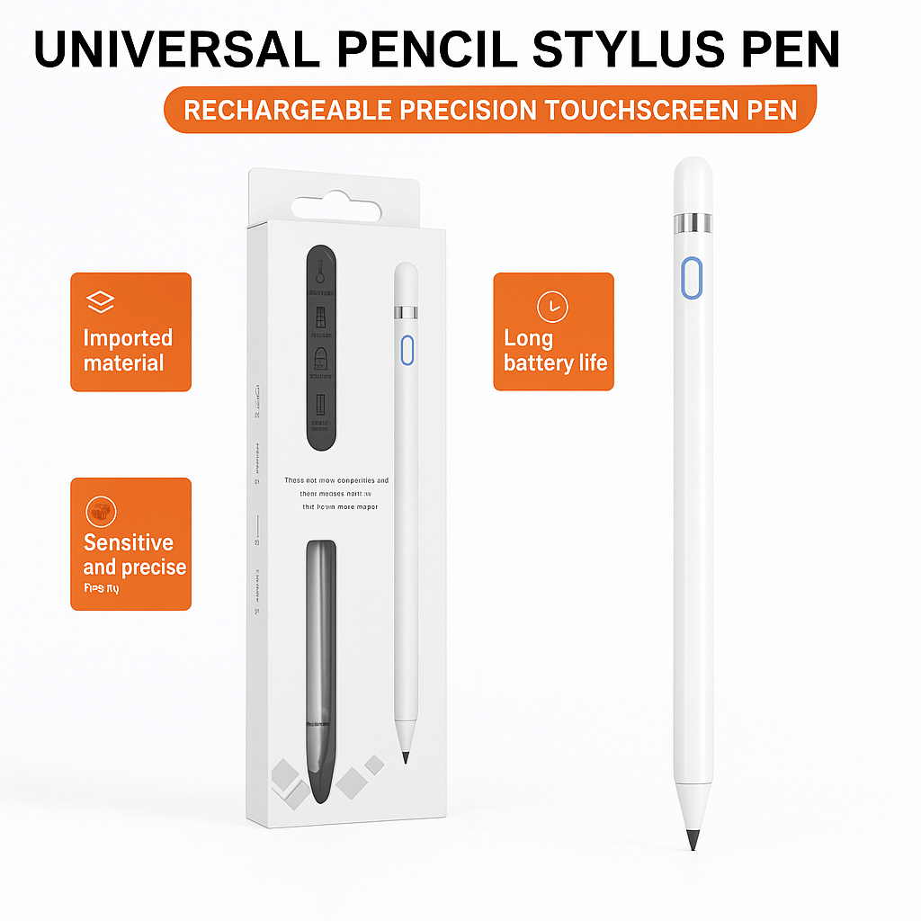 Universal Pencil Stylus Pen – Rechargeable Precision Touchscreen Pen for iPad, Samsung & All Devices (Black/White) - Saif Al Najmi Kwclearance saleSaif Al Najmi KwSaif Al Najmi KwWhiteUniversal Pencil Stylus Pen – Rechargeable Precision Touchscreen Pen for iPad, Samsung & All Devices (Black/White)