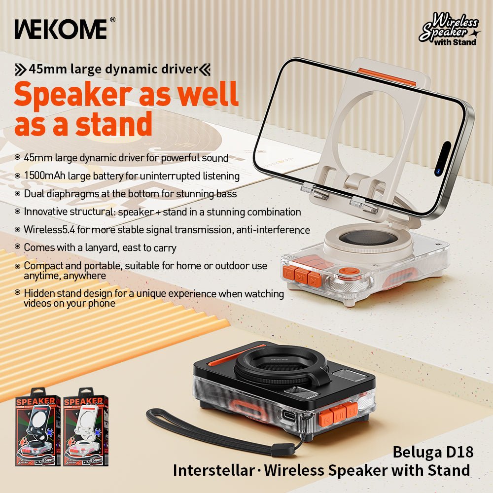 WEKOME Beluga D18 Wireless Speaker with Stand - Portable Bluetooth Speaker with Superior Sound Quality - Saif Al Najmi KwMobile StandswekomeSaif Al Najmi KwWhiteWEKOME Beluga D18 Wireless Speaker with Stand - Portable Bluetooth Speaker with Superior Sound Quality - Saif Al Najmi Kw