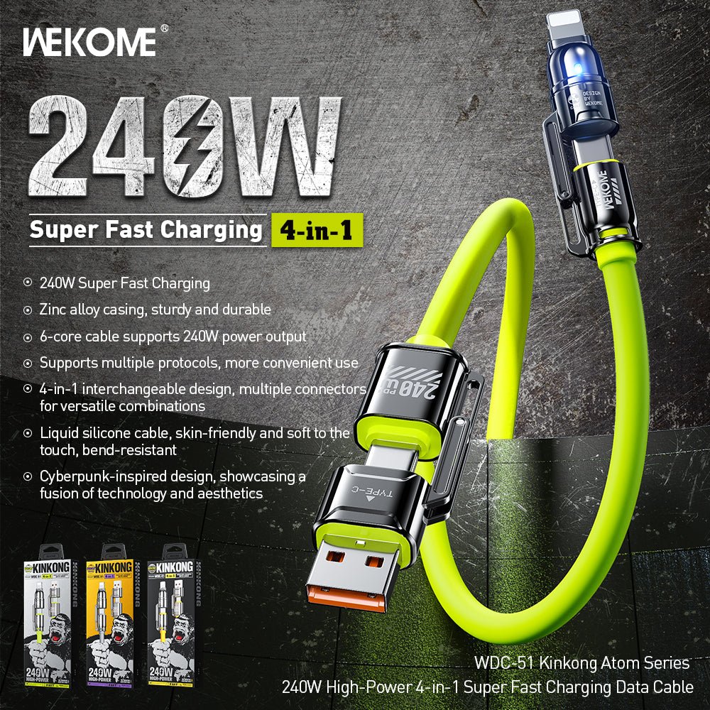 WEKOME WDC - 51 – Kinkong Series 240W High - Power Cable (4 - in - 1) - Saif Al Najmi KwFAST USB - C CABLESwekomeSaif Al Najmi KwYellow/GrayWEKOME WDC - 51 – Kinkong Series 240W High - Power Cable (4 - in - 1)
