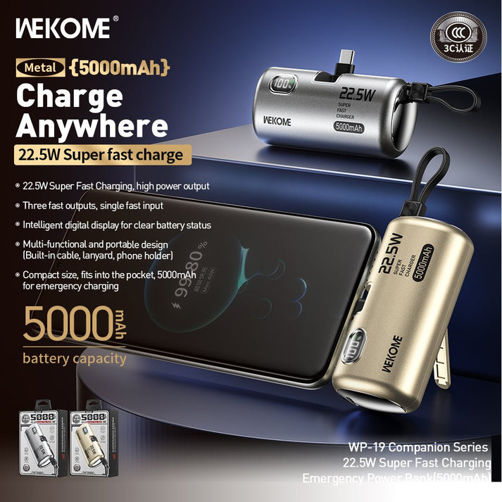 WEKOME WP - 19 – 22.5W Emergency Power Bank (5000mAh) - Saif Al Najmi KwPower BankswekomeSaif Al Najmi KwSilverWEKOME WP - 19 – 22.5W Emergency Power Bank (5000mAh)