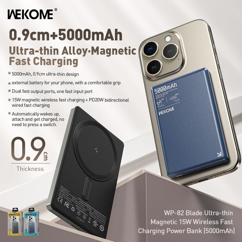 WEKOME WP - 82 Magnetic Power Bank 5000mAh – PD 20W + 15W Wireless Fast Charging - Saif Al Najmi KwWireless Power BankswekomeSaif Al Najmi KwBlueWEKOME WP - 82 Magnetic Power Bank 5000mAh – PD 20W + 15W Wireless Fast Charging